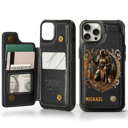 Kneeling Crusader Knight With Sword & Bible - Personalized Christian Wallet Phone Case