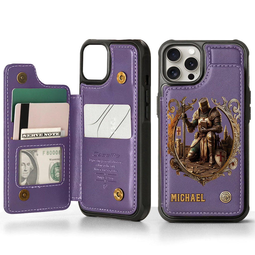 Kneeling Crusader Knight With Sword & Bible - Personalized Christian Wallet Phone Case