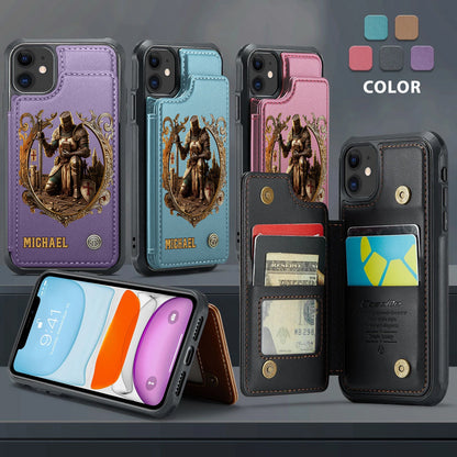 Kneeling Crusader Knight With Sword & Bible - Personalized Christian Wallet Phone Case