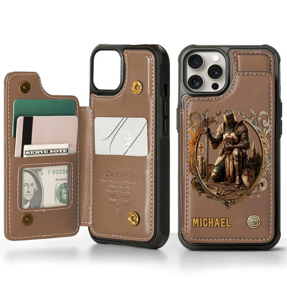 Kneeling Crusader Knight With Sword & Bible - Personalized Christian Wallet Phone Case