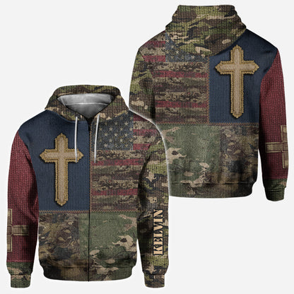 American Flag Cross Faith All Over Print Hoodie - Personalized Christian All Over Shirt