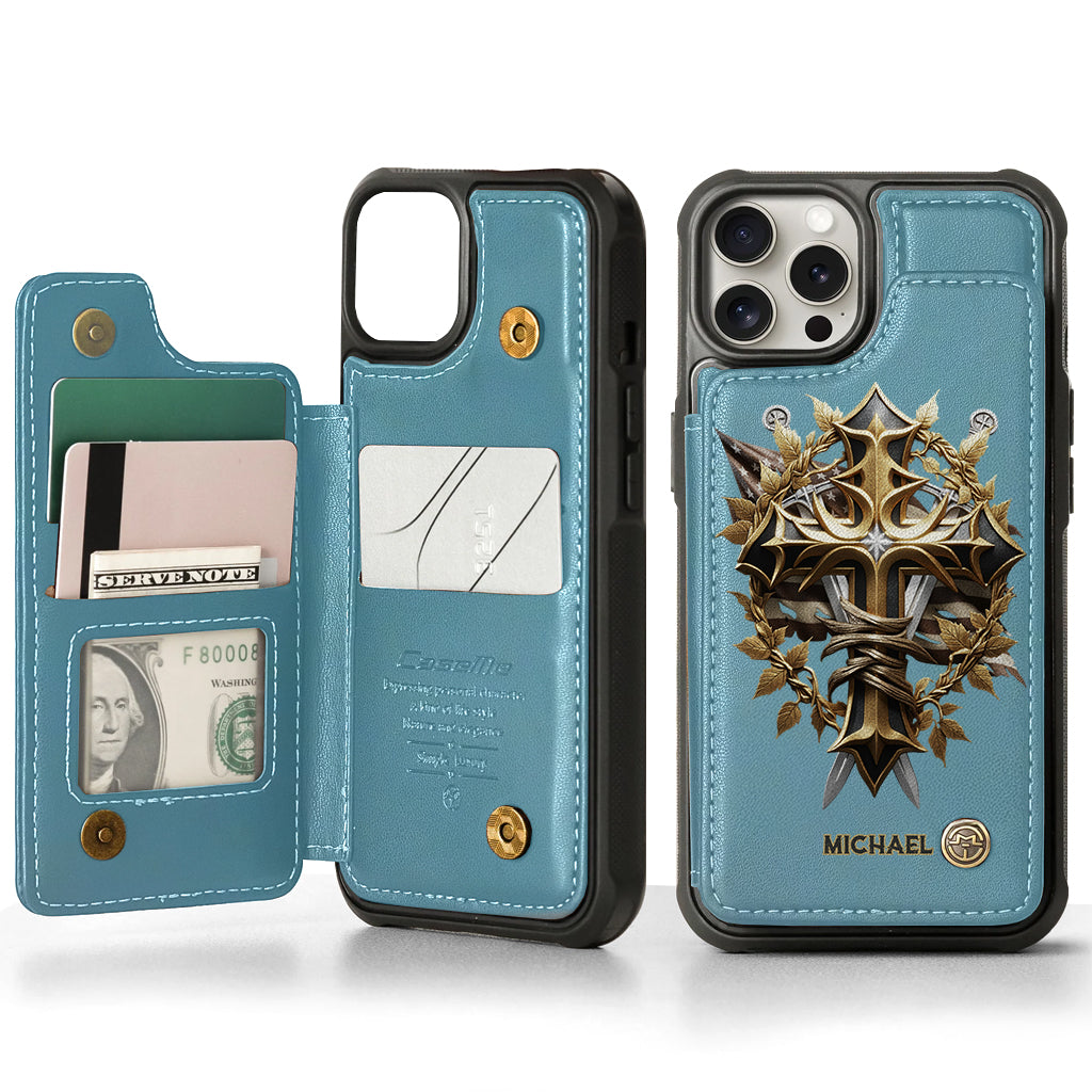 Festive Intricate Patriotic Christian Emblem - Personalized Christian Wallet Phone Case