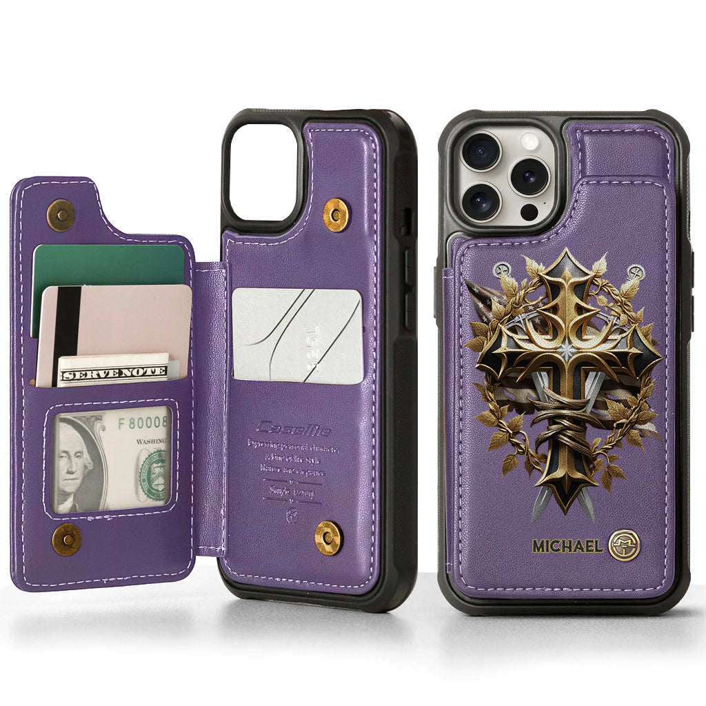 Festive Intricate Patriotic Christian Emblem - Personalized Christian Wallet Phone Case