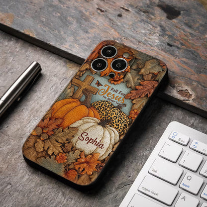 Fall for Jesus, He Never Leaves - Personalized Christian Leather Phone Case