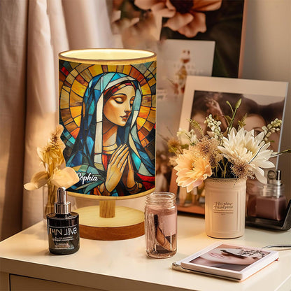 Mother Maria - Personalized Christian Table Lamp with Wood Base