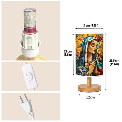 Mother Maria - Personalized Christian Table Lamp with Wood Base