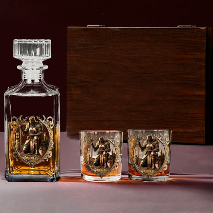 Kneeling Crusader Knight With Sword & Bible - Personalized Christian Whiskey Glass