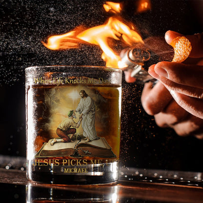 When Life Knocks Me Down - Personalized Christian Whiskey Glass