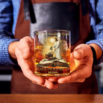 When Life Knocks Me Down - Personalized Christian Whiskey Glass