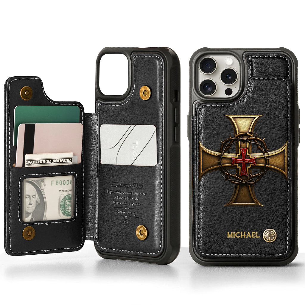 Christmas Golden Cross Crown of Thorns - Personalized Christian Wallet Phone Case