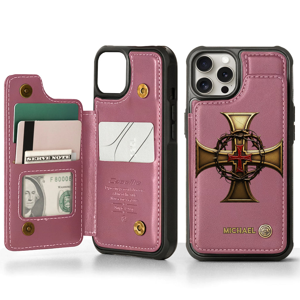 Christmas Golden Cross Crown of Thorns - Personalized Christian Wallet Phone Case