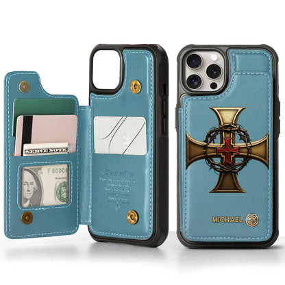 Christmas Golden Cross Crown of Thorns - Personalized Christian Wallet Phone Case