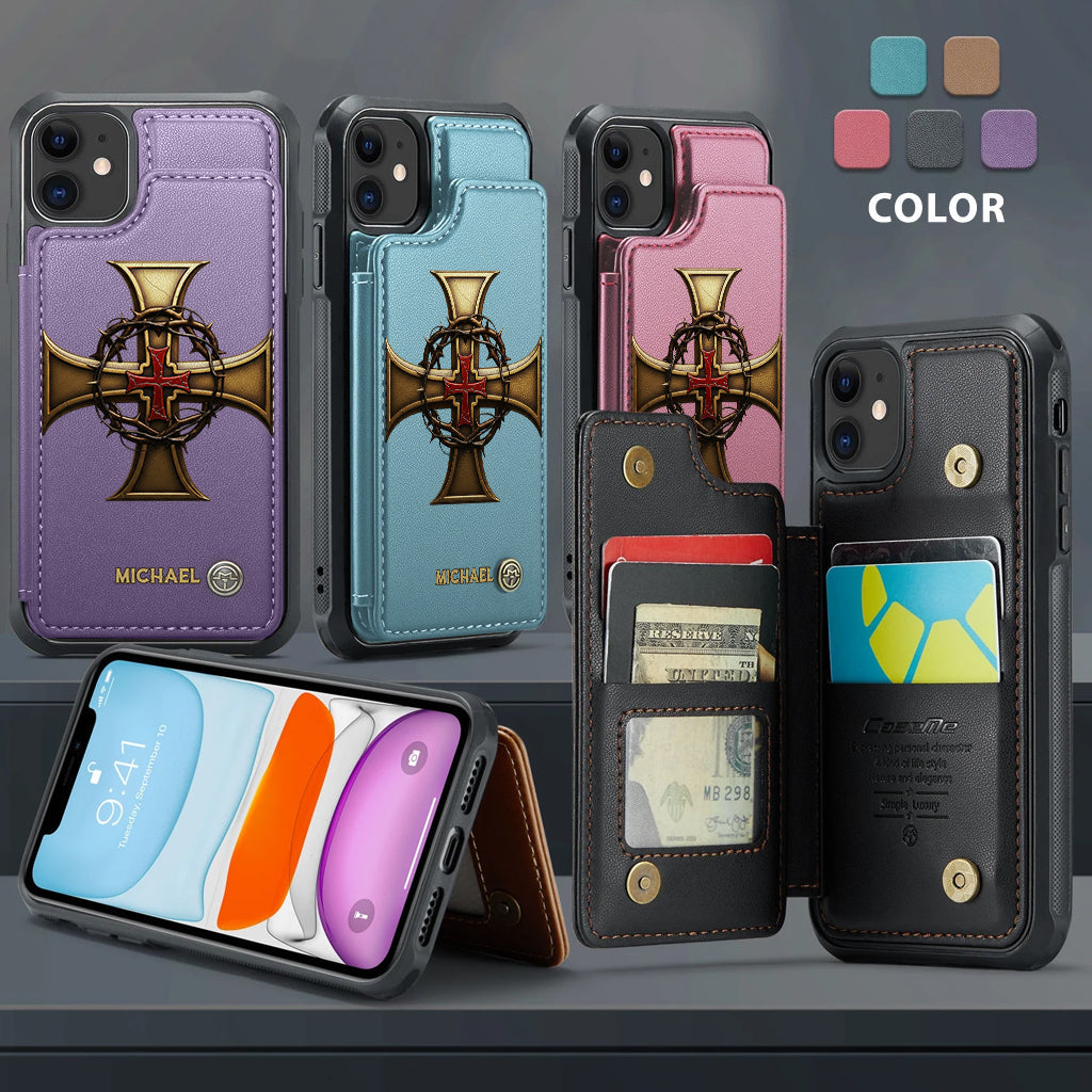 Christmas Golden Cross Crown of Thorns - Personalized Christian Wallet Phone Case
