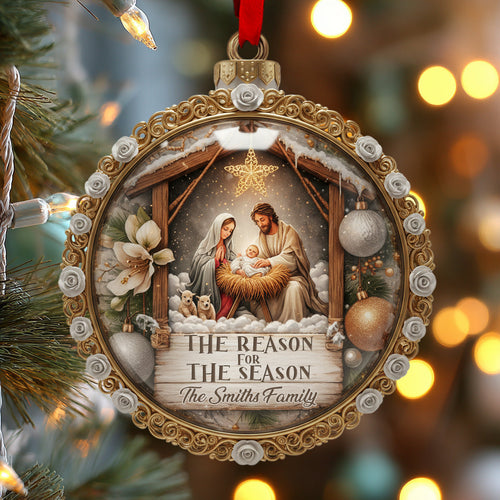 The Reason for the Season" Christmas Ornament - Detailed Nativity Scene Art - Heirloom Christian Decor for Believers - Personalized Christian Ornament