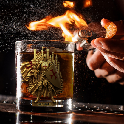 Christmas Gift Golden Templar Knight - Personalized Christian Whiskey Glass