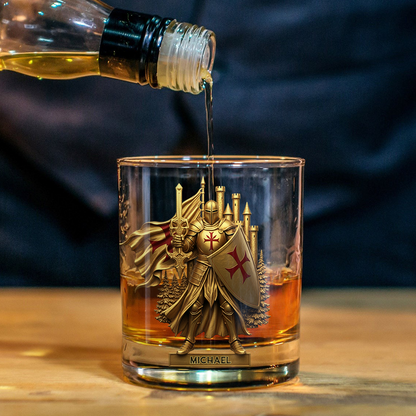 Christmas Gift Golden Templar Knight - Personalized Christian Whiskey Glass