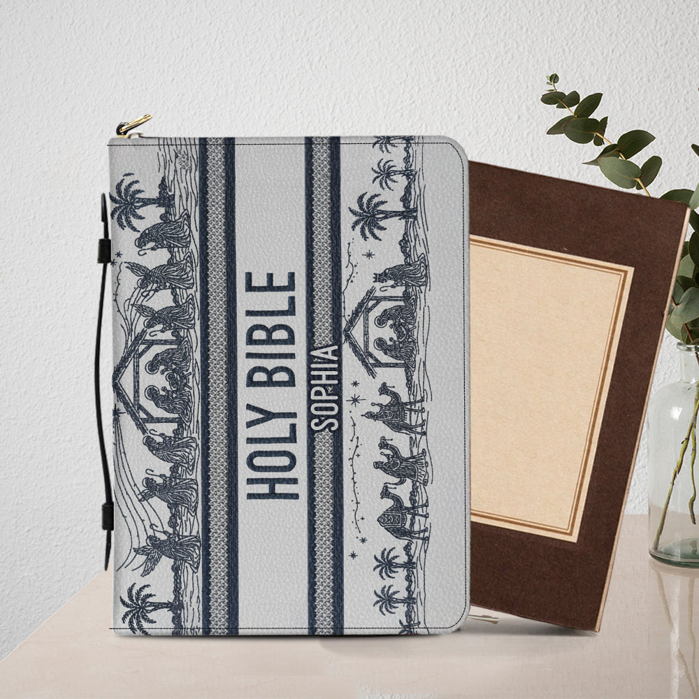Nativity Scene - Personalized Christian Leather Bible Cover Bag