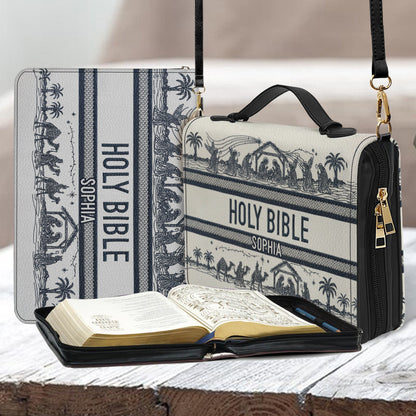 Nativity Scene - Personalized Christian Leather Bible Cover Bag