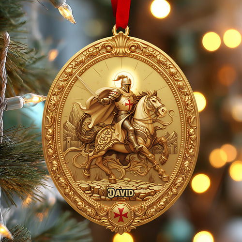 Christmas Knight Templar Gold Bell Ornament - Personalized Christian Ornament