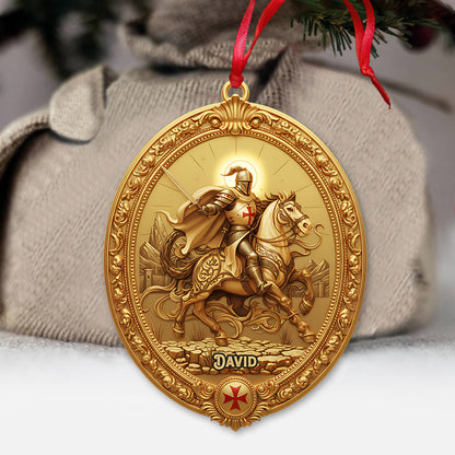 Christmas Knight Templar Gold Bell Ornament - Personalized Christian Ornament