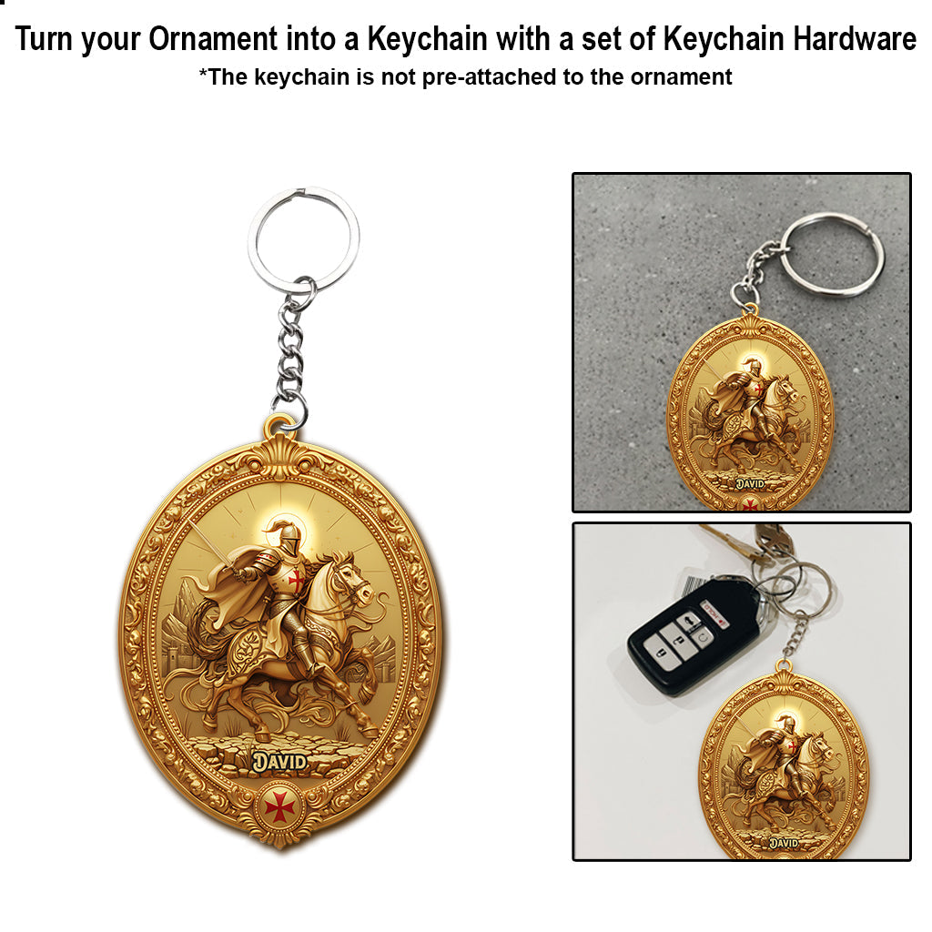 Christmas Knight Templar Gold Bell Ornament - Personalized Christian Ornament