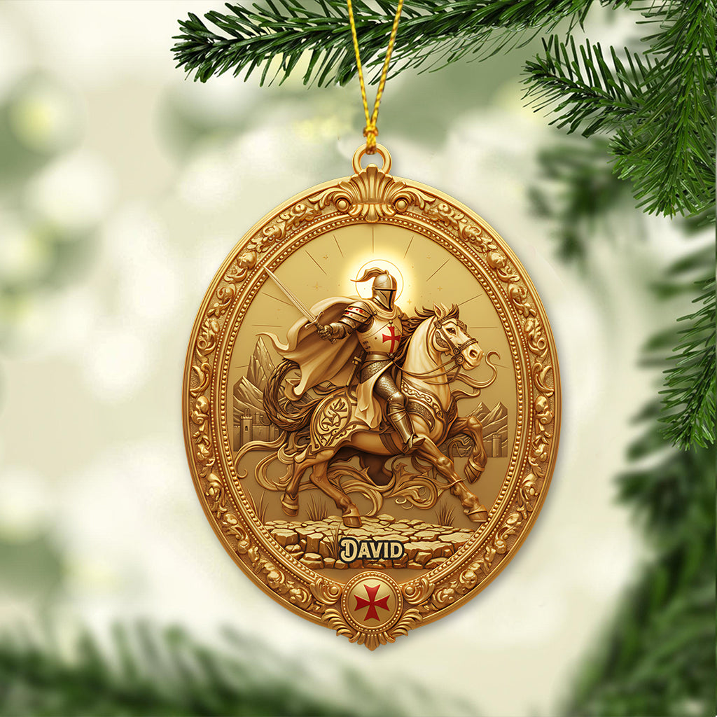 Christmas Knight Templar Gold Bell Ornament - Personalized Christian Ornament