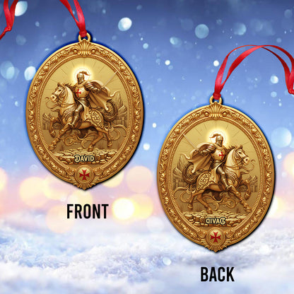 Christmas Knight Templar Gold Bell Ornament - Personalized Christian Ornament