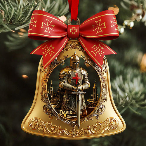 Christmas Knight Templar Gold Bell Ornament - Personalized Christian Ornament