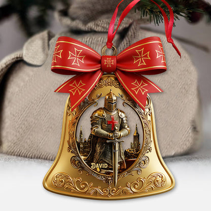Christmas Knight Templar Gold Bell Ornament - Personalized Christian Ornament