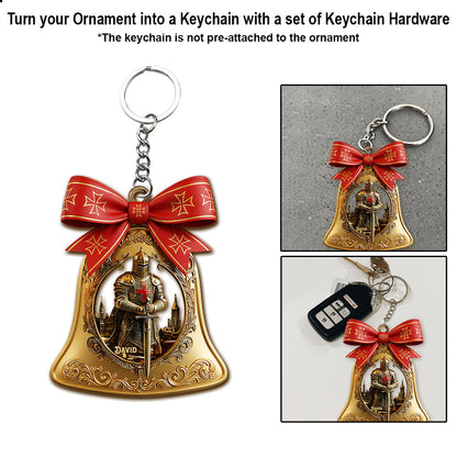 Christmas Knight Templar Gold Bell Ornament - Personalized Christian Ornament