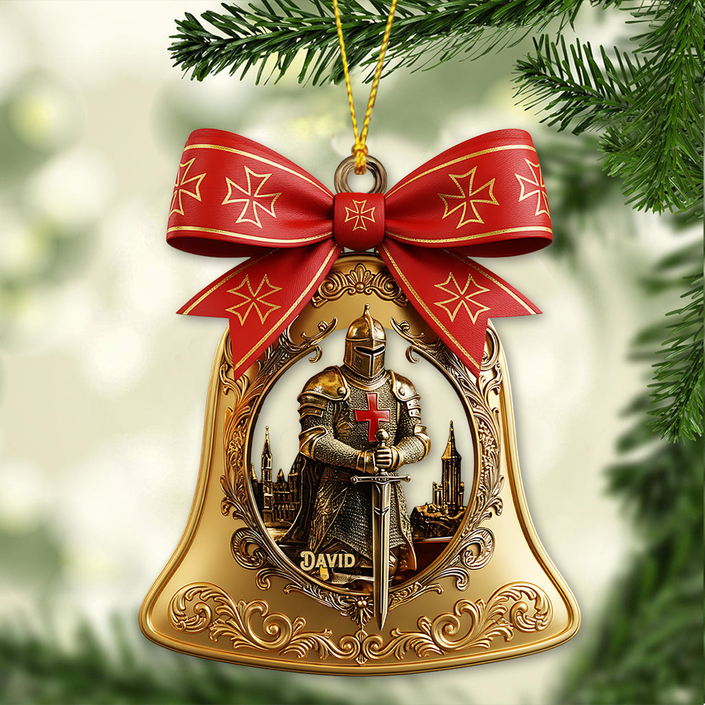 Christmas Knight Templar Gold Bell Ornament - Personalized Christian Ornament