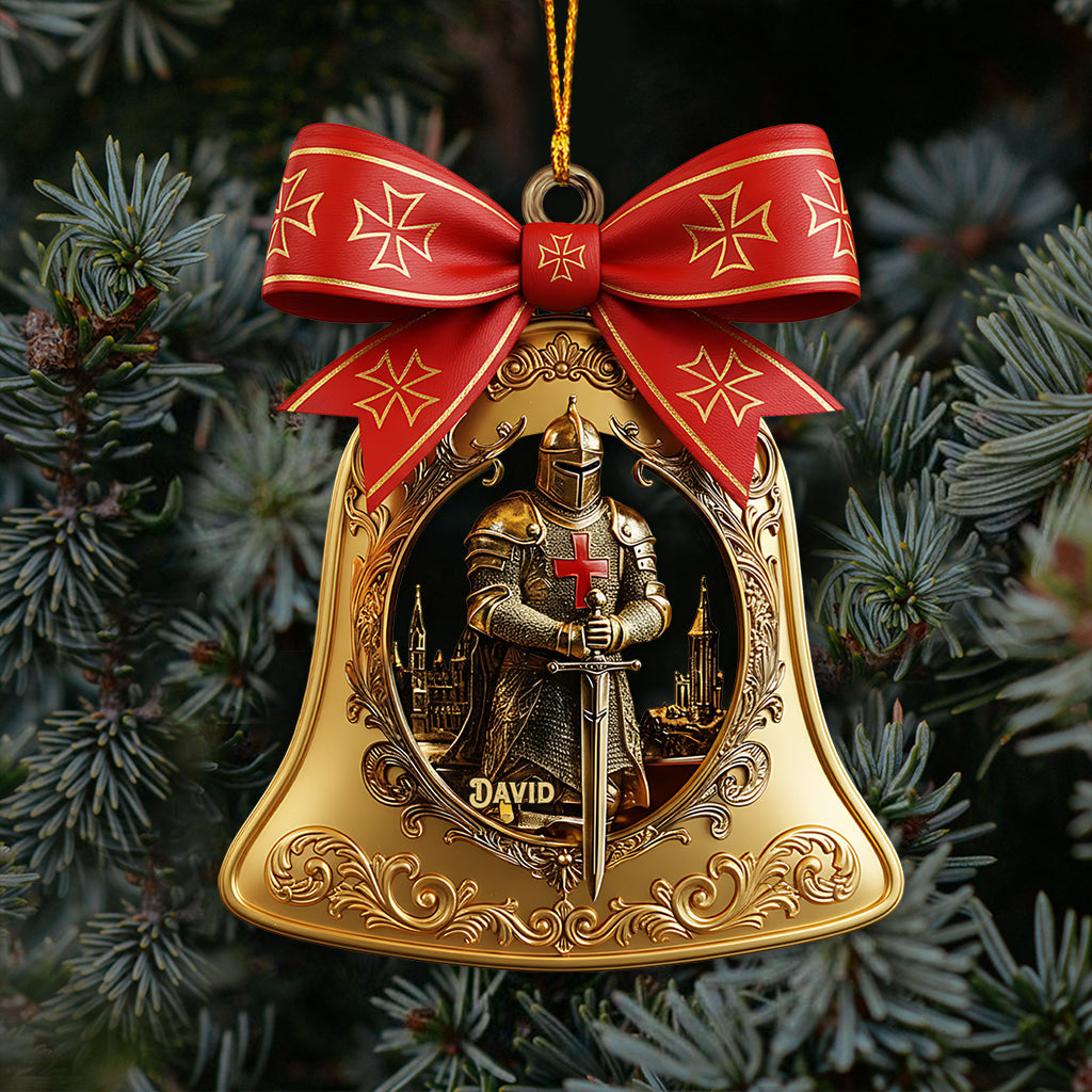 Christmas Knight Templar Gold Bell Ornament - Personalized Christian Ornament
