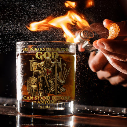 He Who Kneels Before God - Personalized Christian Whiskey Glass