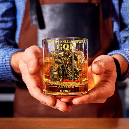He Who Kneels Before God - Personalized Christian Whiskey Glass