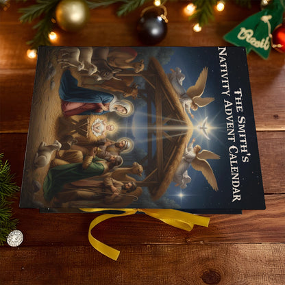 Nativity Advent Calender - Personalized Christian Folded Advent Calendar With Ornaments