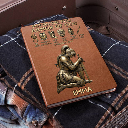 Put On The Full Amor Of God - Personalized Christian Leather Journal