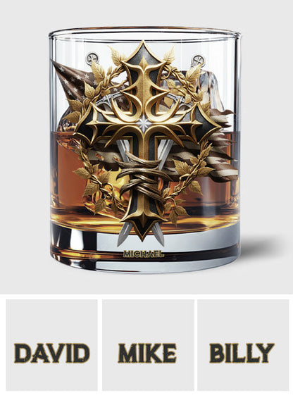 Festive Intricate Patriotic Christian Emblem - Personalized Christian Whiskey Glass