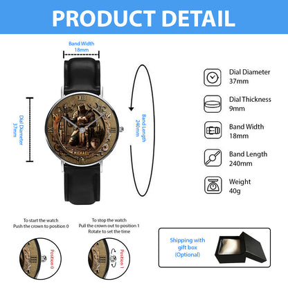 Kneeling Crusader Knight With Sword & Bible - Personalized Christian Hand Watch