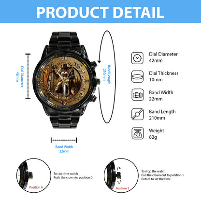 Kneeling Crusader Knight With Sword & Bible - Personalized Christian Hand Watch