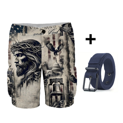 One Nation Under God - Personalized Christian Cargo Shorts With Belt