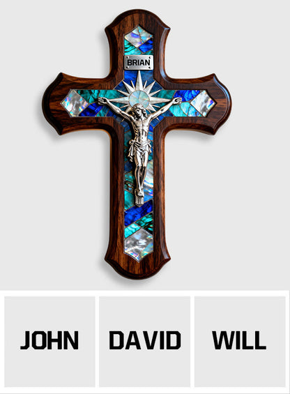 Mother Of Pearl Styled Cross - Personalized Christian Custom Shaped Wood Sign