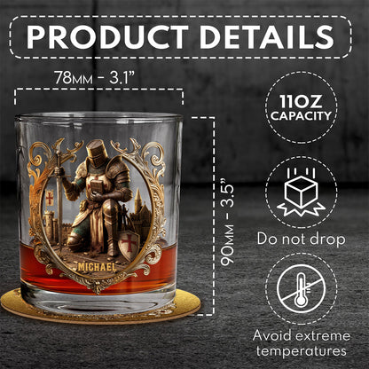 Kneeling Crusader Knight With Sword & Bible - Personalized Christian Whiskey Glass