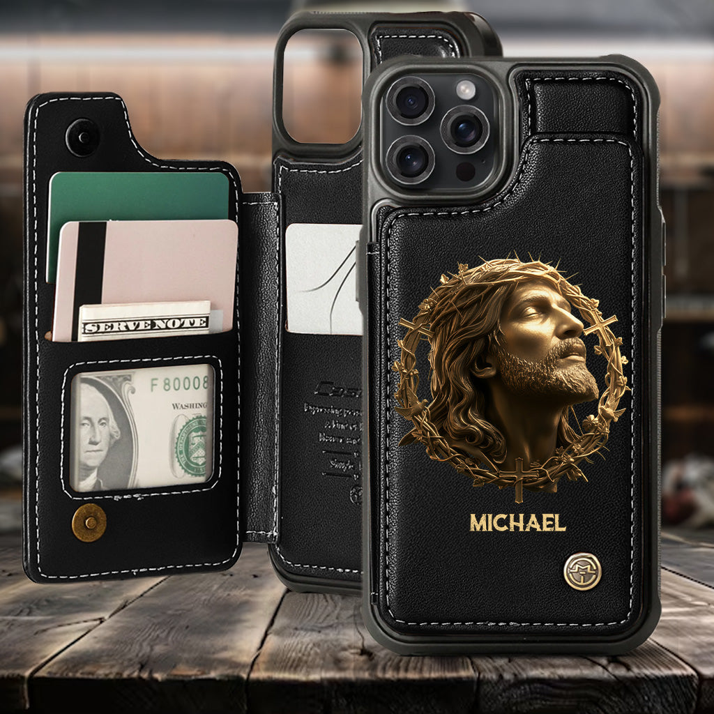 Christmas Jesus Christ Face with Crown of Thorns - Personalized Christian Wallet Phone Case