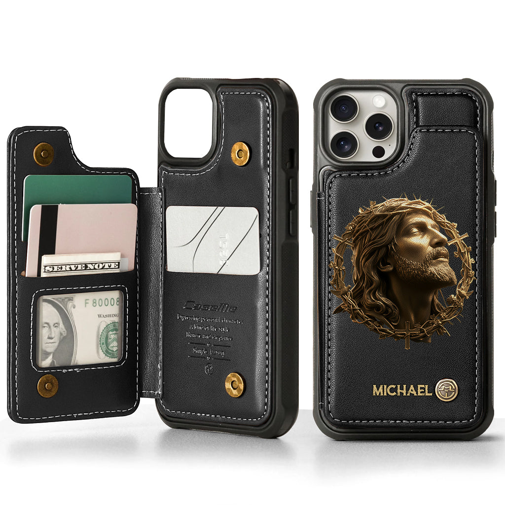 Christmas Jesus Christ Face with Crown of Thorns - Personalized Christian Wallet Phone Case