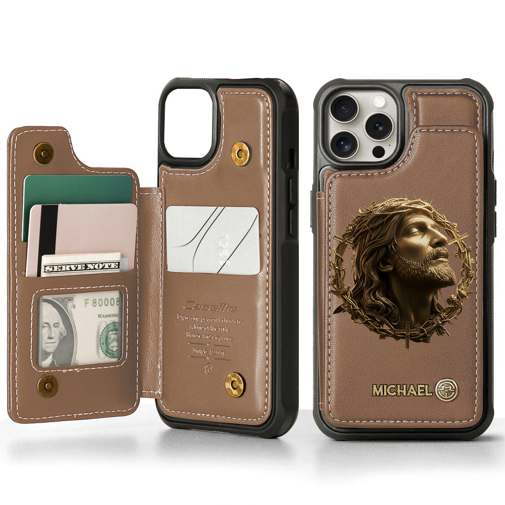 Christmas Jesus Christ Face with Crown of Thorns - Personalized Christian Wallet Phone Case