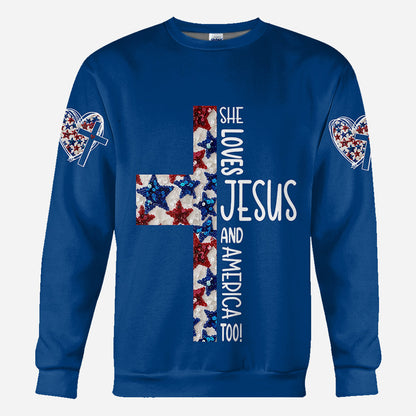 She Jesus And Love America Too - Personalized Christian All Over Shirt