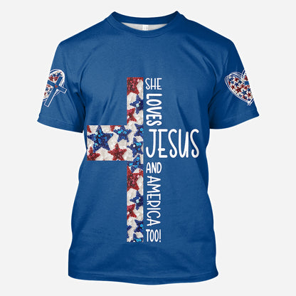 She Jesus And Love America Too - Personalized Christian All Over Shirt