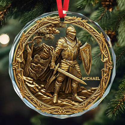 Knight - Personalized Christian Round Shaped Glass Ornament