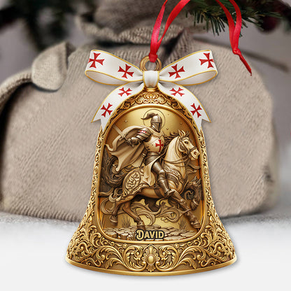 Christmas Knight Templar Gold Bell Ornament - Personalized Christian Ornament
