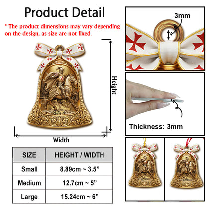 Christmas Knight Templar Gold Bell Ornament - Personalized Christian Ornament
